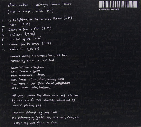 Steven Wilson : Catalogue / Preserve / Amass (Live In Europe, October 2011) (CD, Ltd)